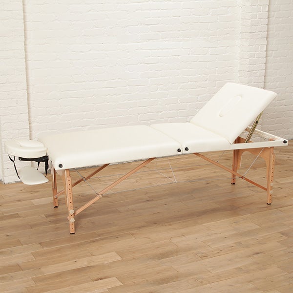 折りたたみ リクライニングマッサージベッド VR-004 (木製)(有孔) オフホワイト 長さ185cm×幅70cm×高さ52～82cm