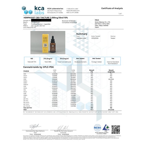 [ヘンパシスト] CBDティンクチャー オイル レモンライム 3000mg/10％ 30mL