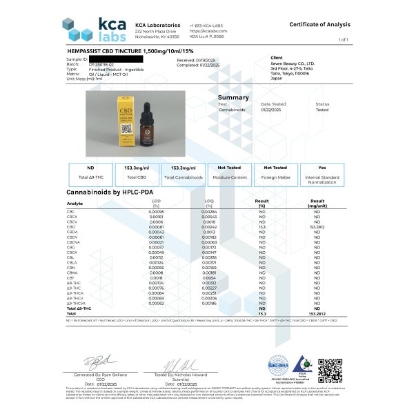 [ヘンパシスト] CBDティンクチャー オイル レモンライム 1000mg/15％ 10mL